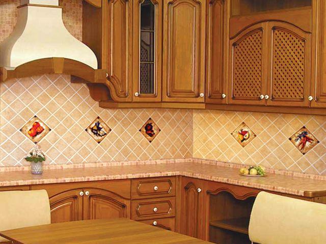 диагональная укладка плитки на кухне