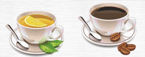 чашка с зеленым чаем и чашка с кофе